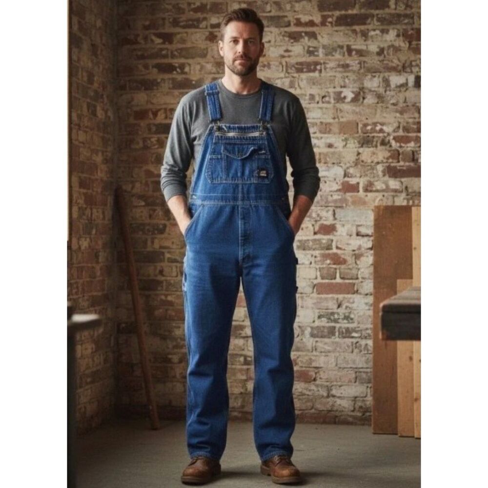 BERNE Mens 56 X 30 Cotton Denim Blue Jean Zipper Fly Carpenter Bib Overalls